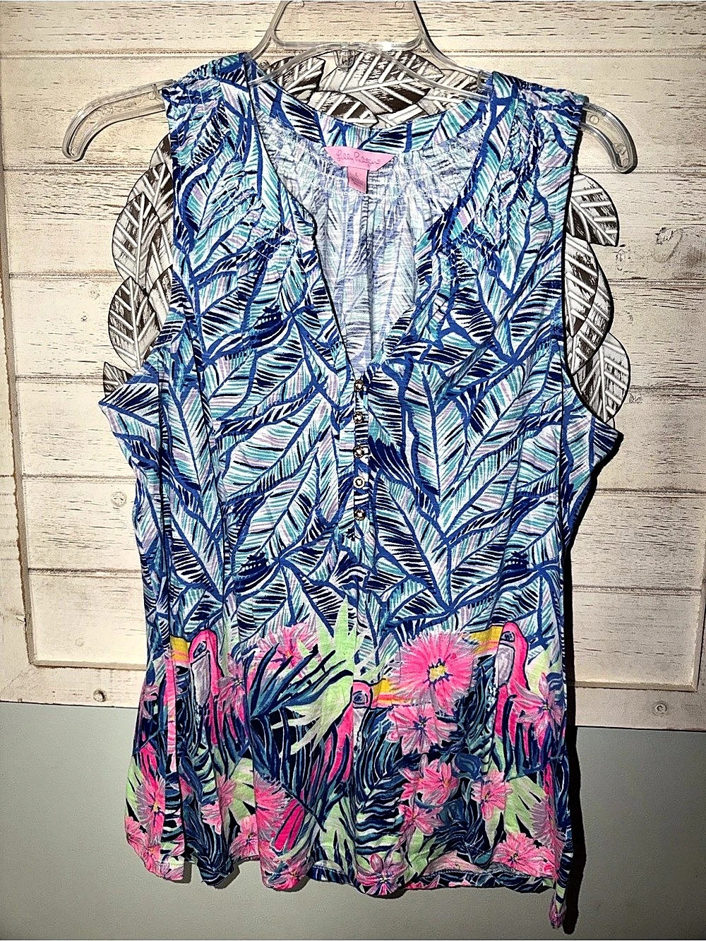 Lilly Pulitzer Essie Tank Top Blue & Pink Floral